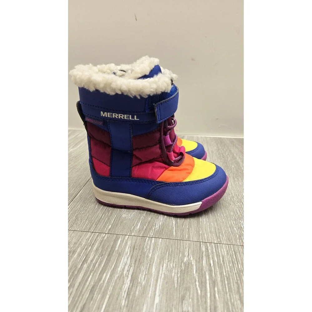 Merrell Alpine Puffer‎ JR Waterproof Winter Boots Blue Rainbow Kids Toddler Sz 6